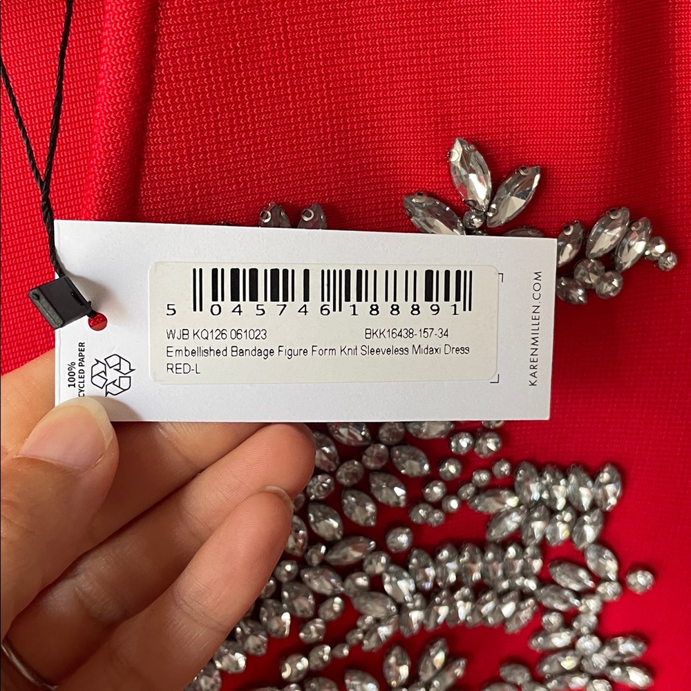 KAREN MILLEN Embellished Bandage Figure Form Knit Sleeveless Midaxi Dress Red L - Picture 13 of 17